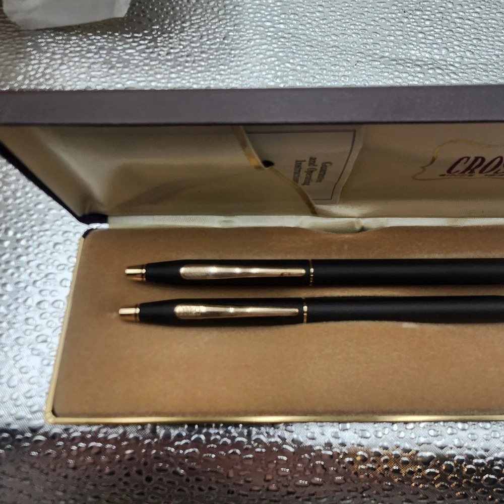VINTAGE BLACK CROSS BALL PEN & PENCIL SET 10k gold filled w/case D2
